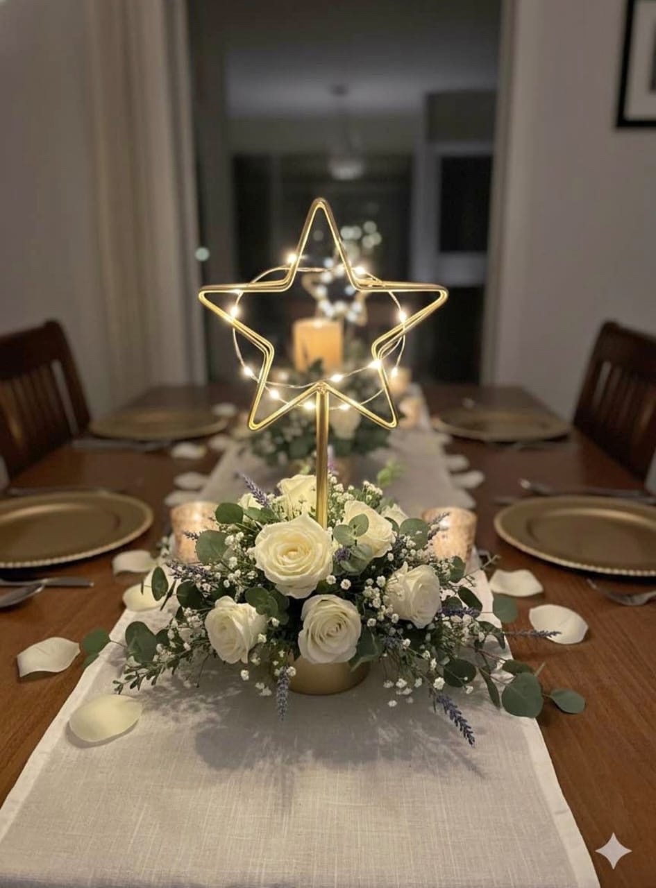 Mesa elegante con arreglo central